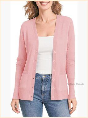 Lightweight Viscose Polyester Cardigan Sweater with Pockets Button Front